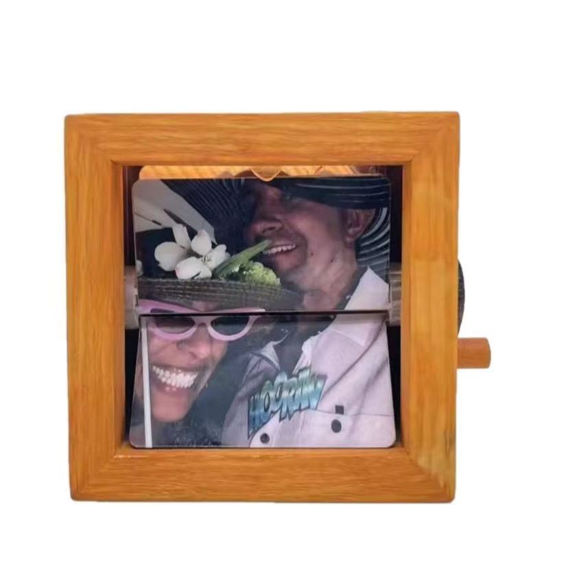 Custom Flip Book Photo Frame, Hand-Crank Wooden Photo Album, creative Gift  (8/16 Photos)