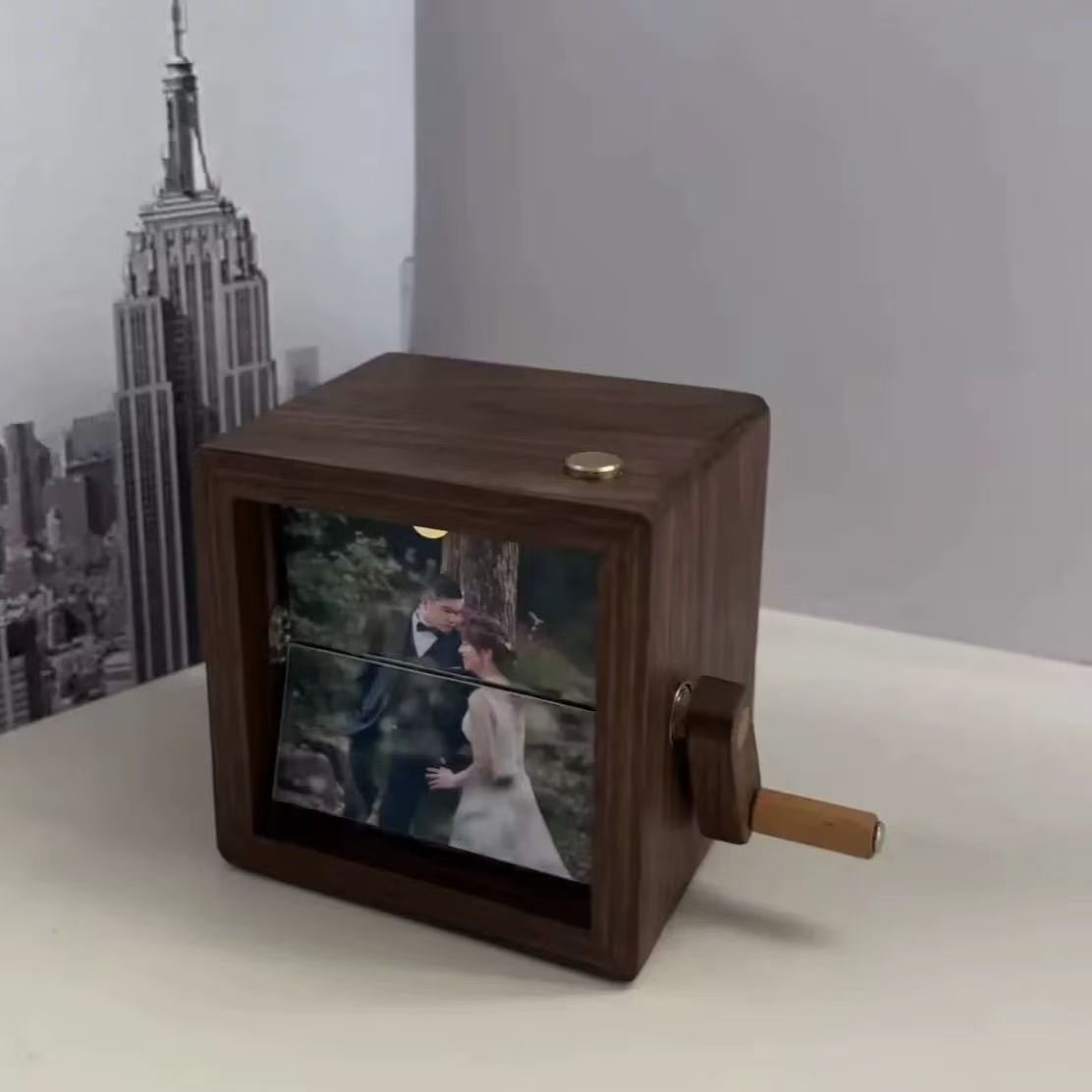 Custom Flip Book Photo Frame, Hand-Crank Wooden Photo Album, creative Gift  (8/16 Photos)